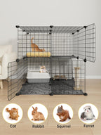 2 Tier Cat Cage with Climbing Ladder, Detachable Metal Wire Cat Kennels for Indoor Cats, DIY Cat Crate for Ferret, Squirrel and Small Animals, Black