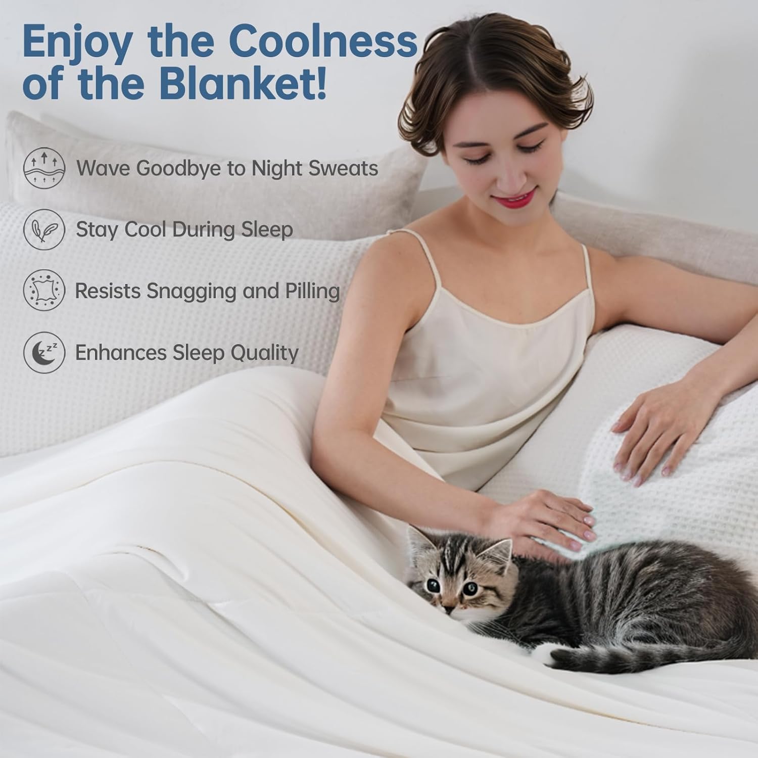 Cooling Comforter Twin Size for Hot Sleepers, 68"x90" Summer Cooling Blanket for Night Sweats, Silk Soft Lightweight Breathable All-Season White Cooling Quilt Blanket