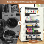 6 Pack Magnetic Shelves for Washing Machine and Fridge, Magnetic Laundry Organizer, Magnetic Fridge Shelves with Versatile Hooks, Paper Towel Holder and Metal Storage Baskets