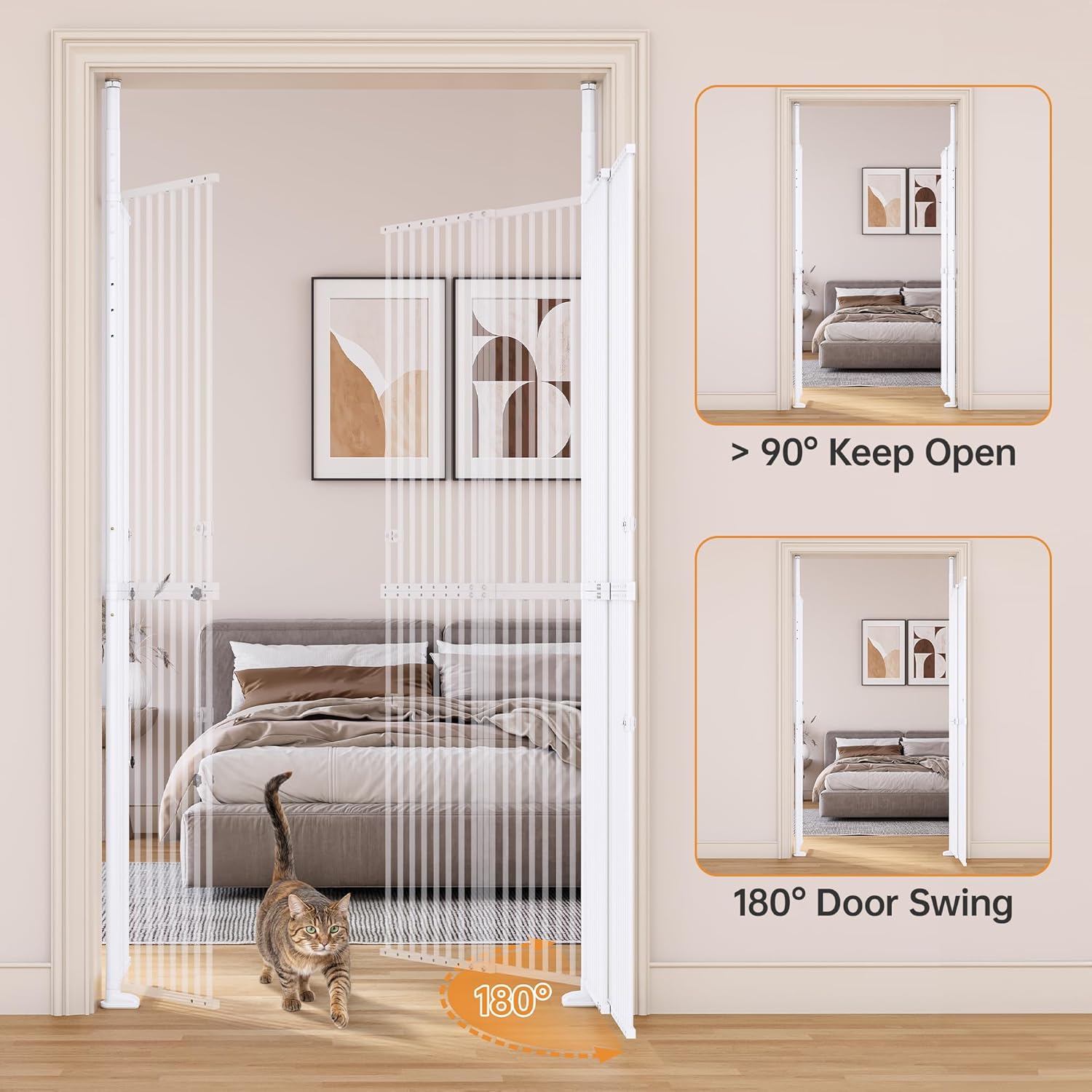 71'' Extra Tall Pet Gate, 31.5-43.3'' Extra Wide Cat Gate for Doorway, No Drilling, 1.37'' Extra Narrow Gap, Double Opening & Easy Lock, Cat Proof Gate Full Door
