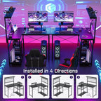 L Shaped Gaming Desk, Reversible Computer Desk with 4-Tier Shelves, Corner Desk with Pegboard, Home Office Desk with LED Lights & Power Outlets Gaming Desk with Storage, Black