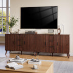 47" Walnut Sideboard Buffet Cabinet with 3 Drawers, Fluted Modern Buffet Cabinet with Storage, 2 Doors Sideboard Cabinets Accent Credenza for Dining Room|Living Room|Entryway