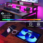 L Shaped Gaming Desk with 4 Drawers, 51" Reversible Computer Desk with Monitor Stand, Home Office Table with USB Port&LED Lights, L Shape Corner Desk with Open Shelves&Hooks, Rustic Brown