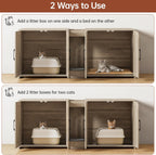 Litter Box Enclosure for 2 Cats, Hidden Litter Box Furniture with Double Rooms, Cat Bed, PVC Pad and Scratch Pad, Grey