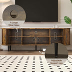 70" Fluted TV Stand, Mid Century Modern TV Stand for TVs up to 80", Entertainment Center with Storage, Adjustable Shelves, Wood Media Console for Living Room, Bedroom,Rustic Brown