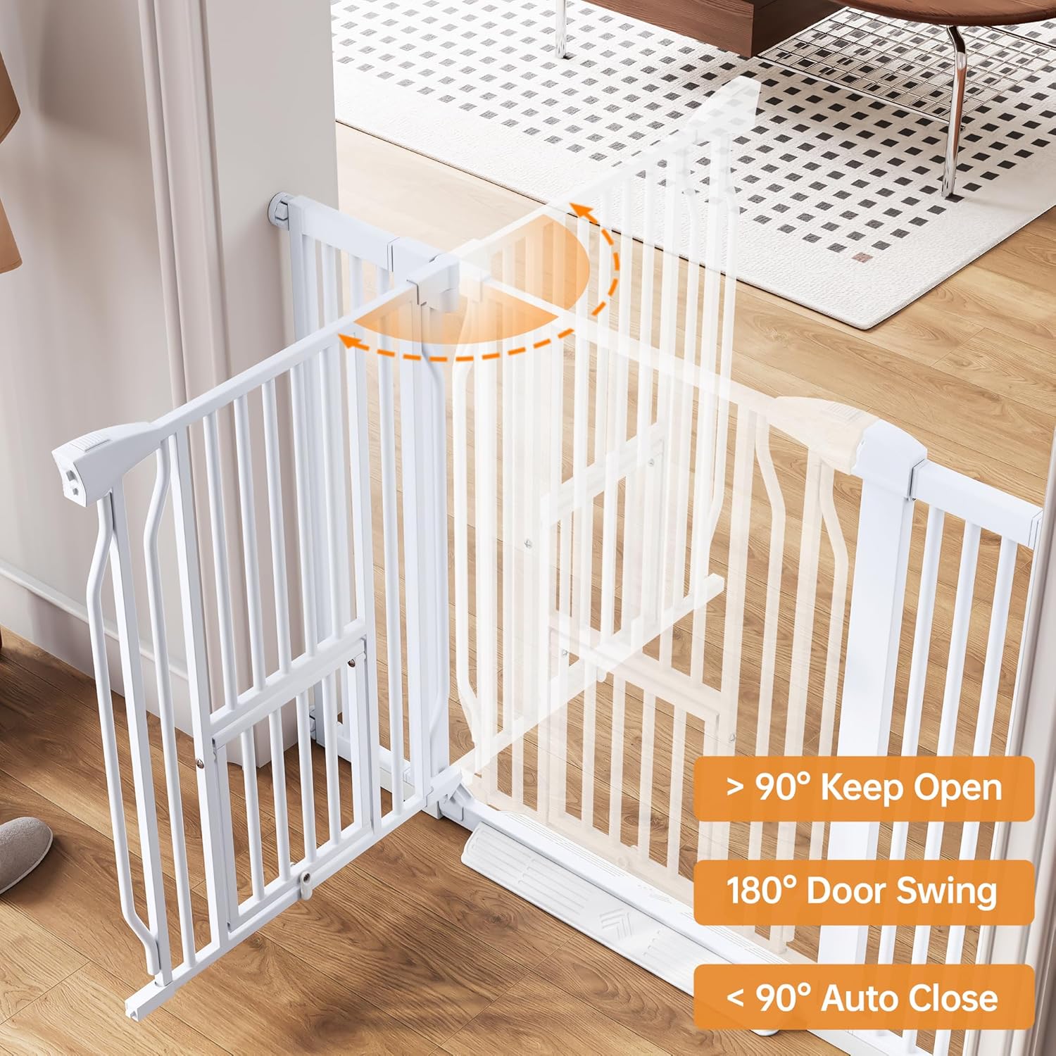 Pet Gate With Cat Door, 29.5-43'' Extra Wide Auto Close Dog Gate Indoor, 1.37'' Narrower Bar Spacing, No Drilling Pressure Mounted Easy Walk Thru for Doorway and Stairs