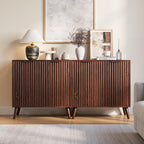 Fluted Sideboard Buffet Cabinet with Storage, Modern Sideboard Cabinet for Dining Room, Accent Credenza with Adjustable Shelves 2 Doors Storage Cabinets for Living Room|Kitchen, Walnut