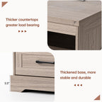 Farmhouse Nightstand with LED Lights and Built-in Power Outlets & USB Ports, Bedside Table with 2 Drawers and Open Storage Shelf, End Table for Bedroom, Grey