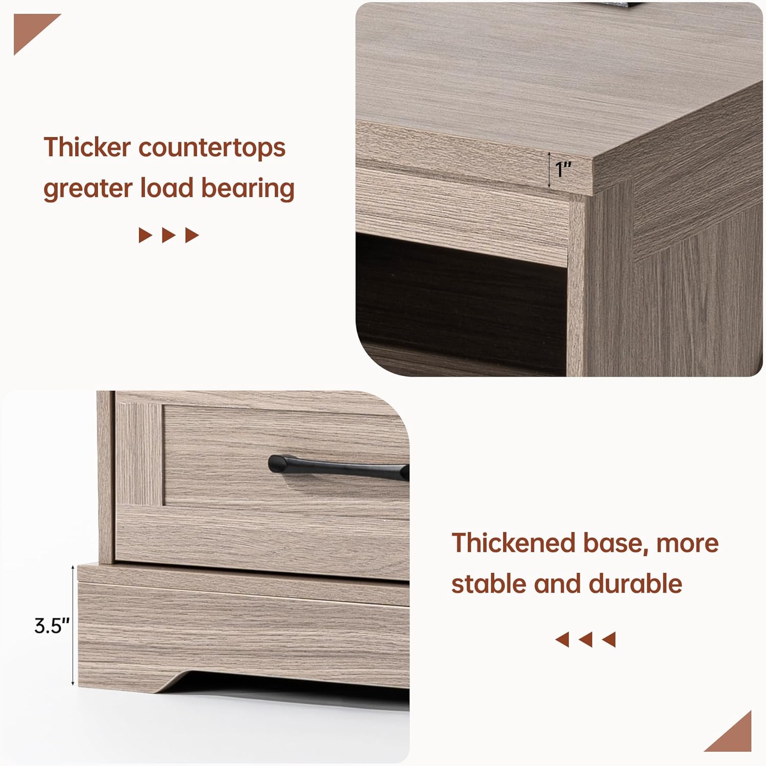 Farmhouse Nightstand with LED Lights and Built-in Power Outlets & USB Ports, Bedside Table with 2 Drawers and Open Storage Shelf, End Table for Bedroom, Grey