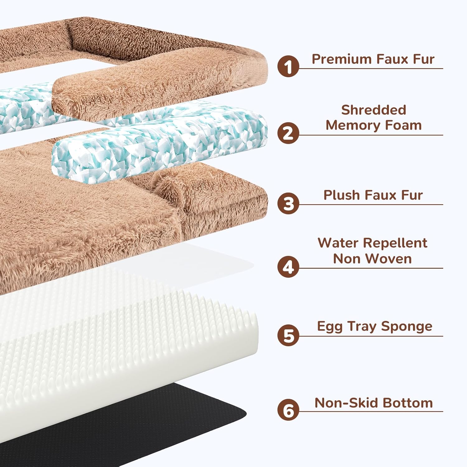 57" Foldable Human Dog Bed for Kids, Fluffy Faux Fur, Orthopedic Washable Dog Bed with Memory Foam and Water Repellent Liner Thick for Pet Installation Free (Brown)