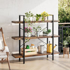 Heavy Duty 3-Tier Industrial Bookcase, 39" Wide Wood Bookshelf for Home Office, 120lbs Shelf Capacity, Rustic Open Shelving Display with Reinforced Horizontal Shelf for Living Room Bedroom