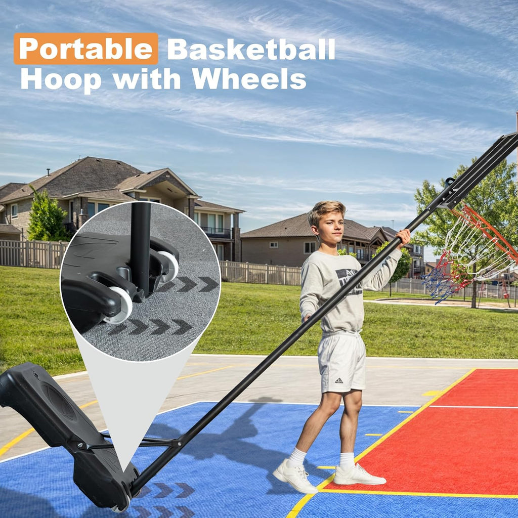 33 in Portable Basketball Hoop Outdoor, 5-10FT Adjustable Basketball Goals with Enlarged Base and PC Backboard, Basketball Hoops System for Backyard, Park
