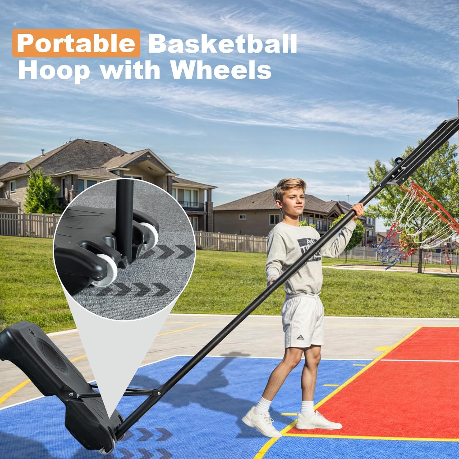 33 in Portable Basketball Hoop Outdoor, 5-10FT Adjustable Basketball Goals with Enlarged Base and PC Backboard, Basketball Hoops System for Backyard, Park