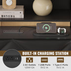 Headboard Queen Size with 2-Tier Open Space and Pull-Out Hidden Storage, Upholstered Headboard with Charging Station, Height Adjustable Sturdy Queen Bed Head Only, Easy Assembly, Black