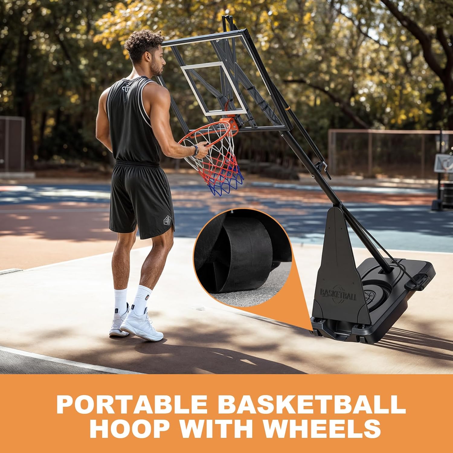 44 Inch Basketball Hoop, 5-10FT Height Adjustable Basketball Hoop Goal System with Shatterproof Backboard and Wheels, Outdoor Portable Basketball Goals for Backyard, Garage, Park (Hand Crank)