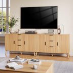 47" Natural Sideboard Buffet Cabinet with 3 Drawers, Fluted Modern Buffet Cabinet with Storage, 2 Doors Sideboard Cabinets Accent Credenza for Dining Room|Living Room|Entryway