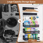 5 Pack Magnetic Shelves for Fridge and Washing Machine, Magnetic Laundry Organizer, Magnetic Spice Rack for Refrigerator with Versatile Hooks, Paper Towel Holder and Metal Storage Baskets