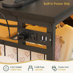 47.2" Black Dresser with Hanging Rack, 2 in 1 Bedroom 6 Drawers Dresser with LED Lights & Charging Station, Wooden Dressers with Fabric Drawers and Clothing Rack for Girls, Kids