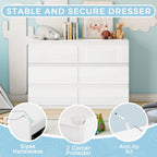 White Wood Dresser, 6 Drawer Dressers for Clothes Storage for Bedroom, Modern Dresser with Wide Drawers, Wide Wooden Chest Drawers for Living Room, Entryway, TV Stand(47" W x15.4 Dx32.3 H)