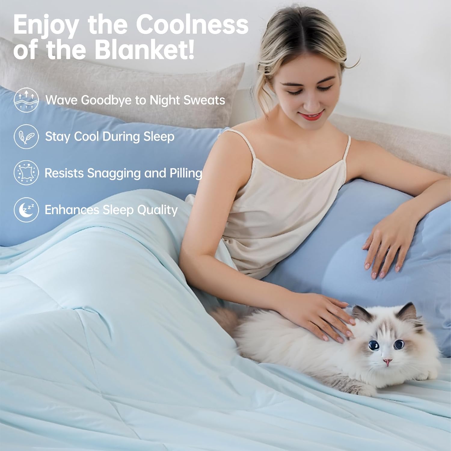 Cooling Comforter Twin Size for Hot Sleepers, 68"x90" Summer Cooling Blanket for Night Sweats, Silk Soft Lightweight Breathable All-Season Blue Cooling Quilt Blanket