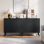 Fluted Sideboard Buffet Cabinet with Storage, Modern Sideboard Cabinet for Dining Room, Accent Credenza with Adjustable Shelves 2 Doors Storage Cabinets for Living Room|Kitchen, Black