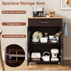 Kitchen Island Cart with Storage, Small Kitchen Island on Wheels with Large Drawer, Adjustable Shelf & Towel Rack, Rolling Island Table for Kitchen & Dining Room, Dark Coffee
