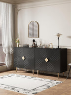 Sideboard Cabinet, 63'' Modern Buffet Cabinet with Storage Set of 2, Credenza with 4 Doors and Adjustable Shelves, Sideboard for Living Room, Kitchen and Entryway, Black