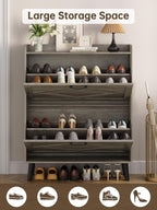 Shoe Storage Cabinet with 2 Flip Drawers, Farmhouse Narrow Shoe Cabinet for Entryway, Slim Shoe Organizer Cabinet with Wood Legs, Washed Gray