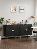 Sideboard Cabinet, 63'' Modern Buffet Cabinet with Storage Set of 2, Credenza with 4 Doors and Adjustable Shelves, Sideboard for Living Room, Kitchen and Entryway, Black