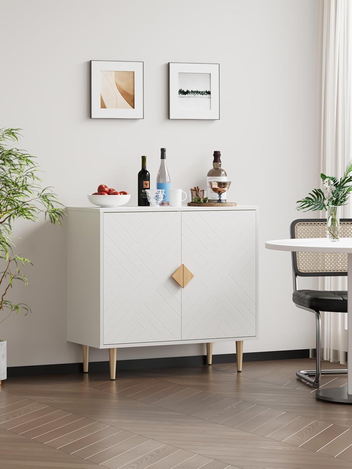 Buffet Cabinet with Storage, 31.5'' Modern Sideboard Cabinet with 2 Doors and Adjustable Shelf, Credenza Buffet Table for Living Room, Kitchen and Entryway, White