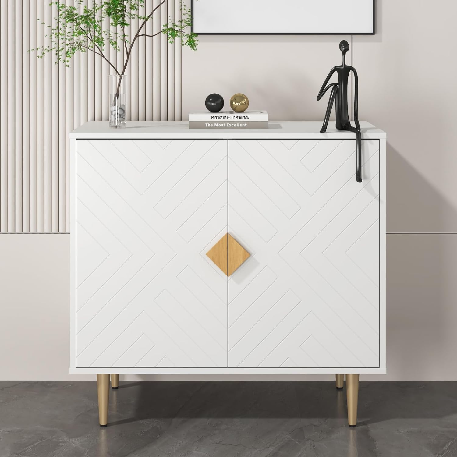 Buffet Cabinet with Storage, 31.5'' Modern Sideboard Cabinet with 2 Doors and Adjustable Shelf, Credenza Buffet Table for Living Room, Kitchen and Entryway, White