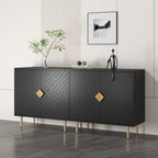 Sideboard Cabinet, 63'' Modern Buffet Cabinet with Storage Set of 2, Credenza with 4 Doors and Adjustable Shelves, Sideboard for Living Room, Kitchen and Entryway, Black