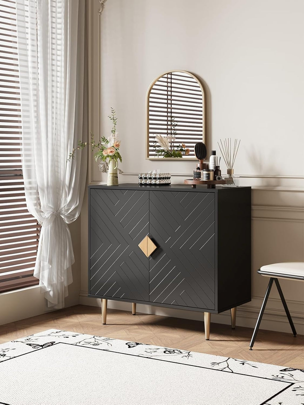 Buffet Cabinet with Storage, 31.5'' Modern Sideboard Cabinet with 2 Doors and Adjustable Shelf, Credenza Buffet Table for Living Room, Kitchen and Entryway, Black