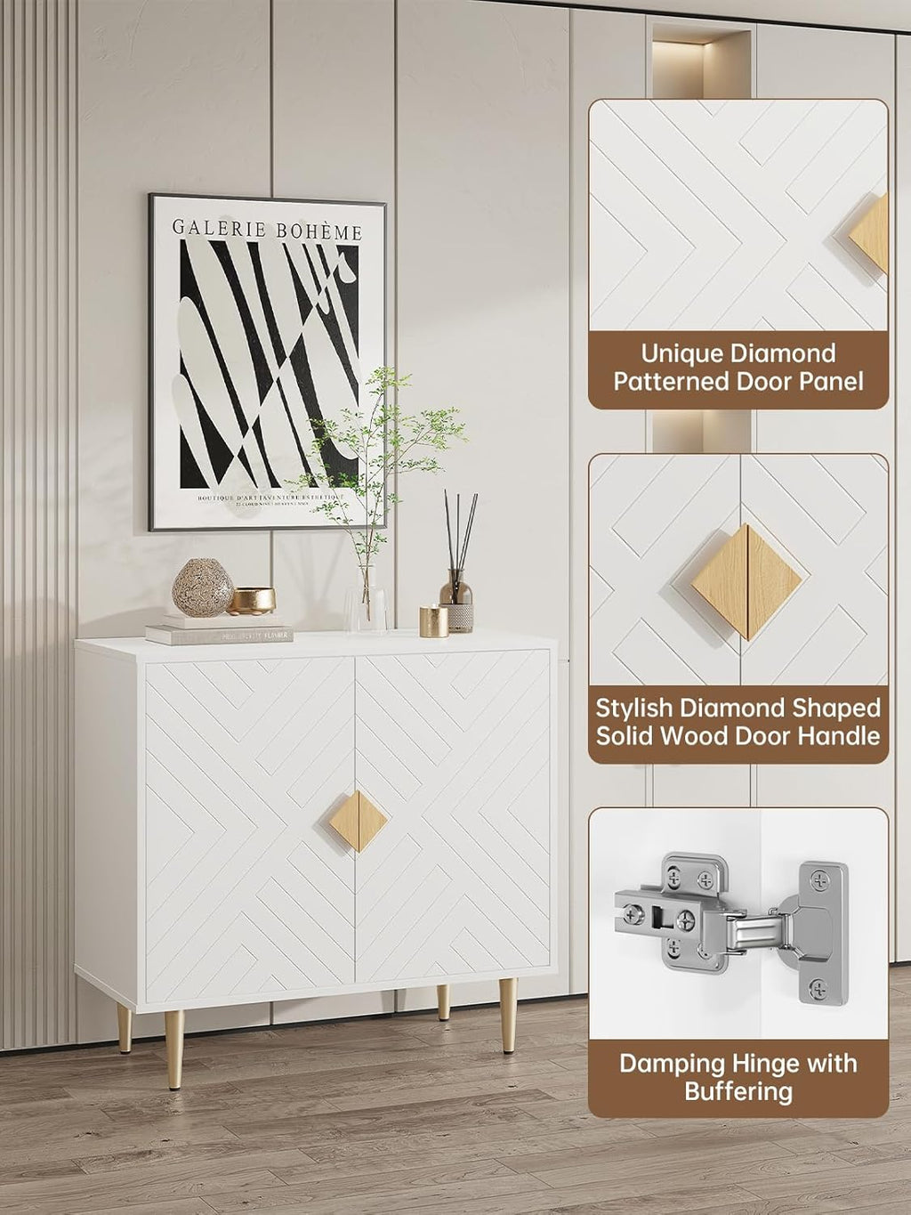 Buffet Cabinet with Storage, 31.5'' Modern Sideboard Cabinet with 2 Doors and Adjustable Shelf, Credenza Buffet Table for Living Room, Kitchen and Entryway, White