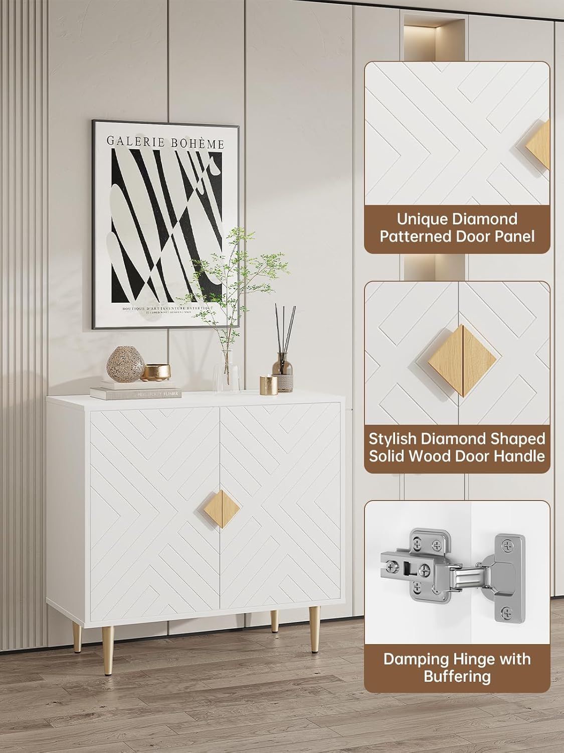 Buffet Cabinet with Storage, 63'' Modern Sideboard Cabinet Set of 2 with 4 Doors and Adjustable Shelves, Credenza Buffet Table for Living Room, Kitchen and Entryway, White