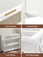 Console Table with 2 Rattan Drawers, Entryway Table with 3-Tier Storage Shelves, Narrow Long Sofa Table for Entryway, Hallway, Foyer and Living Room, White