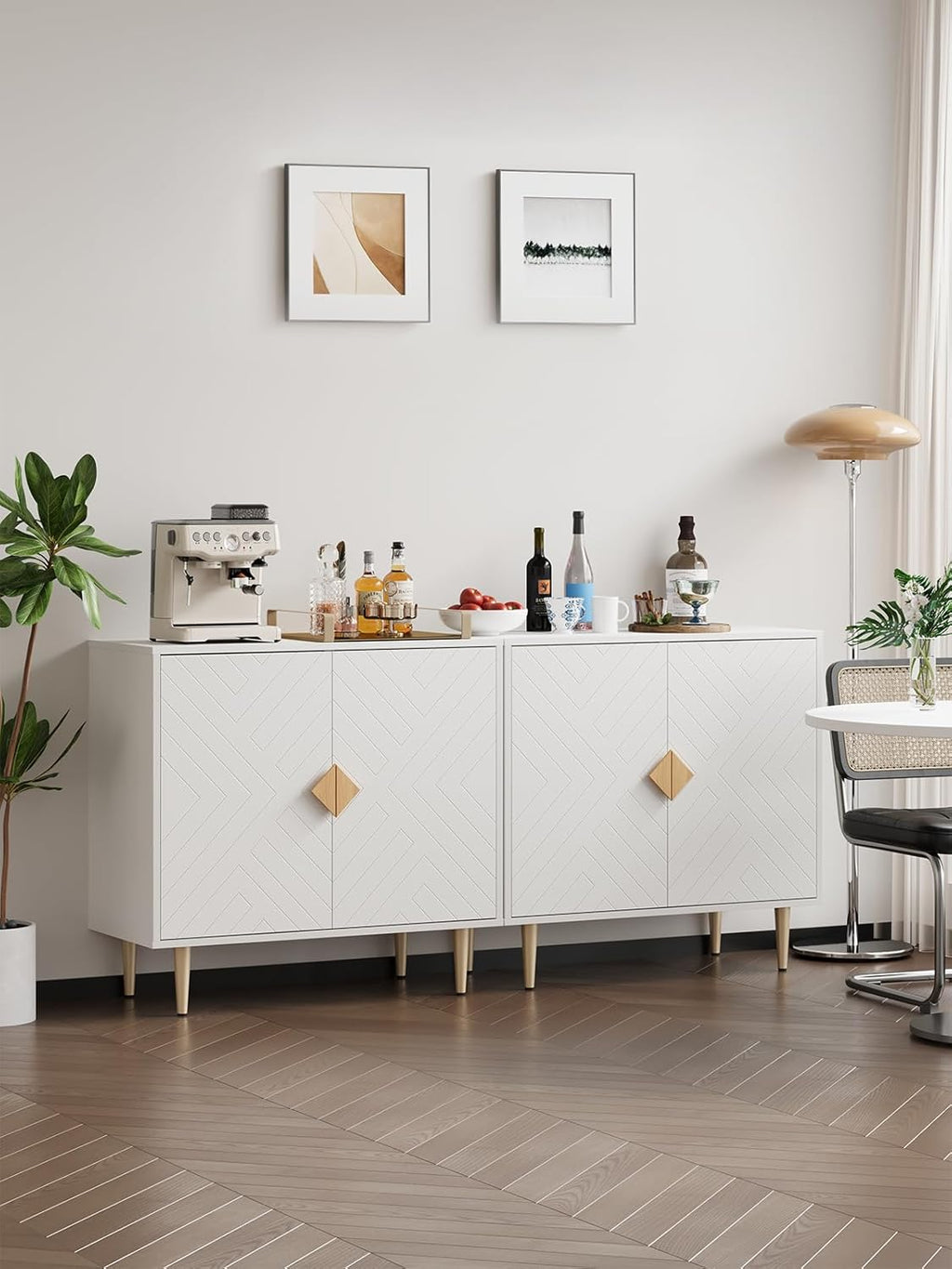 Buffet Cabinet with Storage, 63'' Modern Sideboard Cabinet Set of 2 with 4 Doors and Adjustable Shelves, Credenza Buffet Table for Living Room, Kitchen and Entryway, White