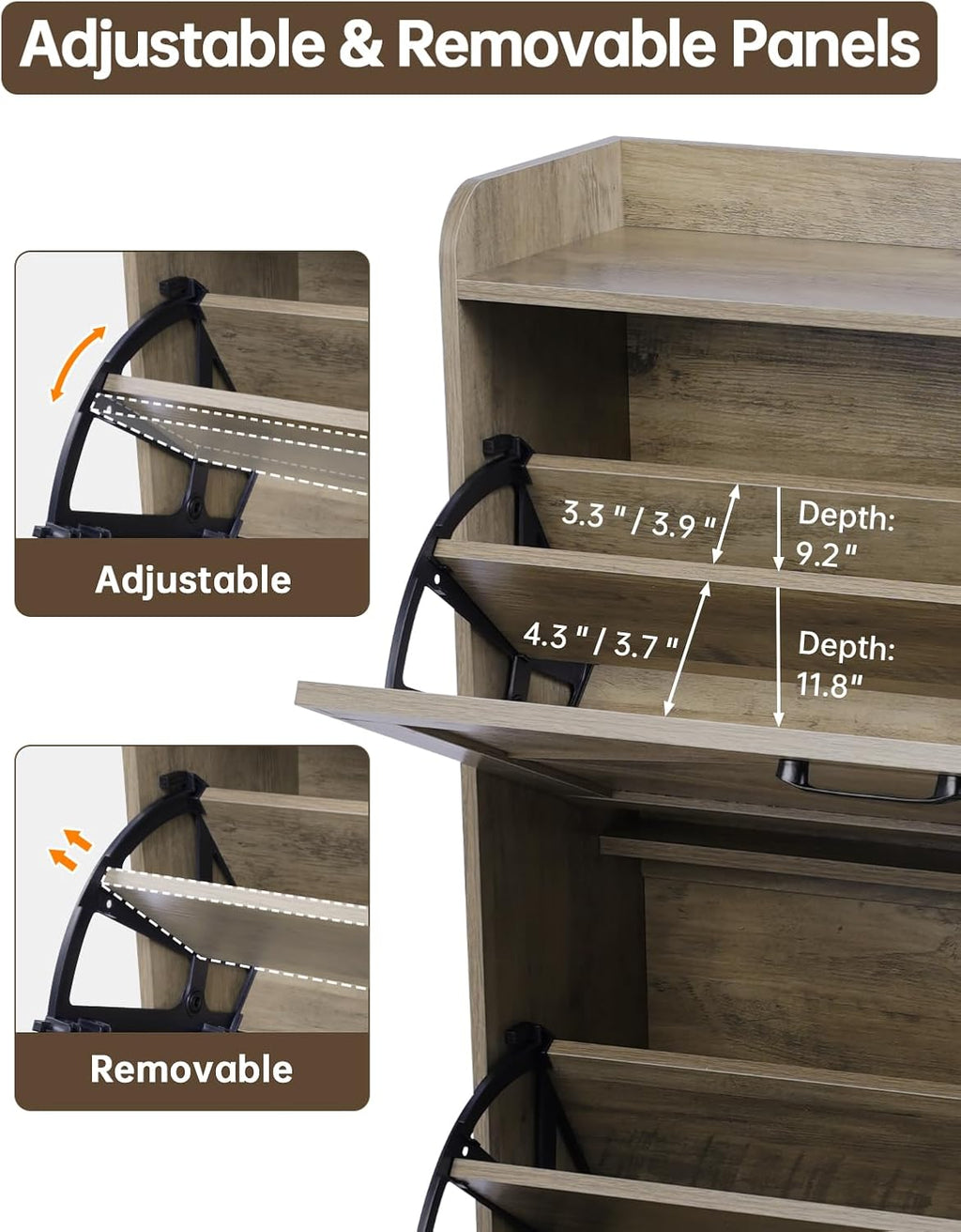 Shoe Storage Cabinet with 2 Flip Drawers, Farmhouse Narrow Shoe Cabinet for Entryway, Slim Shoe Organizer Cabinet with Wood Legs, Washed Gray