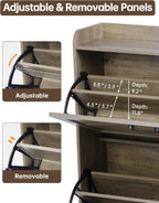 Shoe Storage Cabinet with 2 Flip Drawers, Farmhouse Narrow Shoe Cabinet for Entryway, Slim Shoe Organizer Cabinet with Wood Legs, Washed Gray