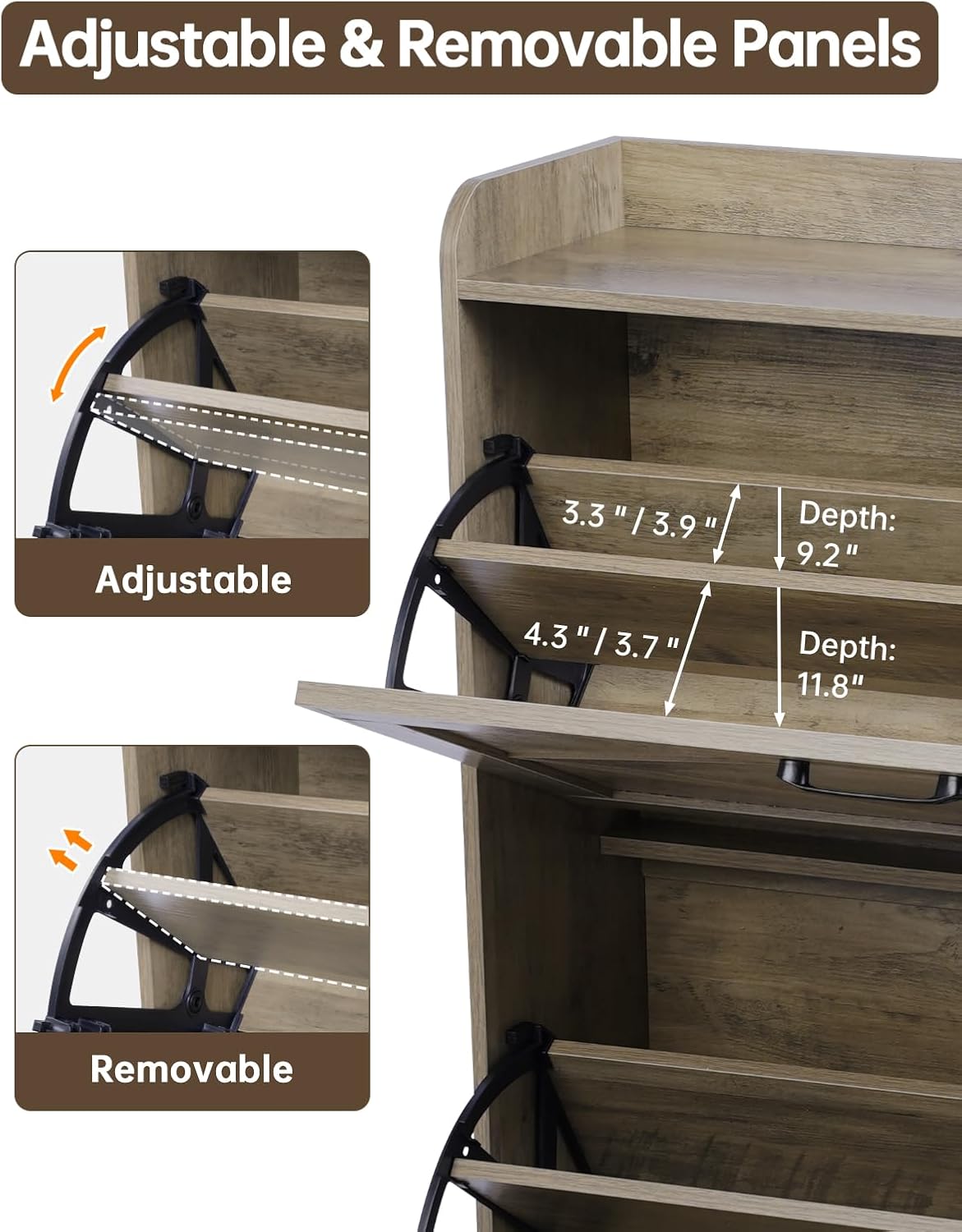 Shoe Storage Cabinet with 2 Flip Drawers, Farmhouse Narrow Shoe Cabinet for Entryway, Slim Shoe Organizer Cabinet with Wood Legs, Washed Gray