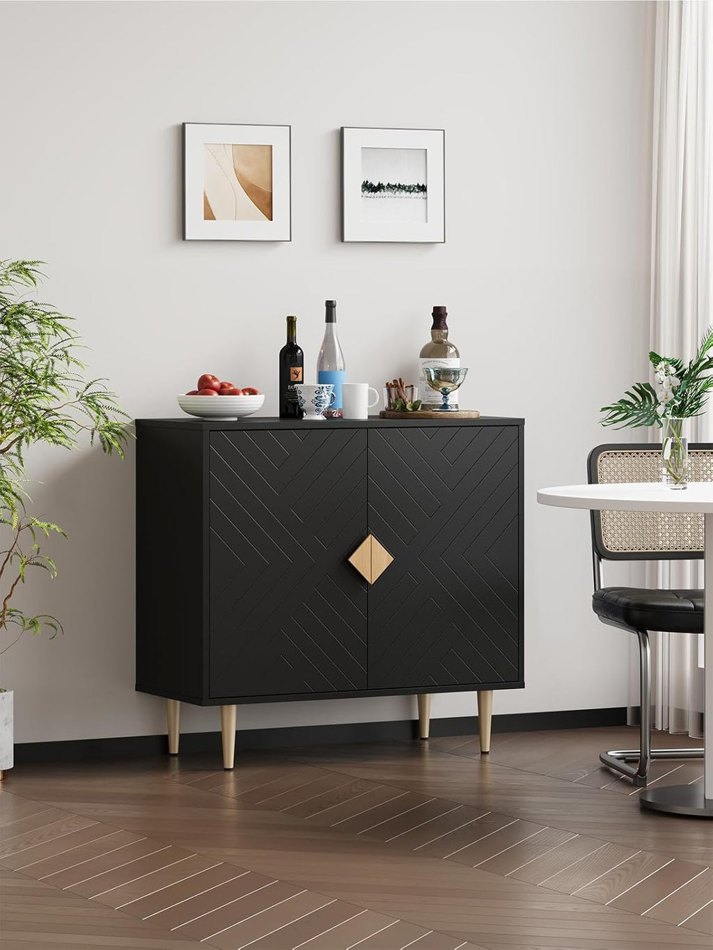 Buffet Cabinet with Storage, 31.5'' Modern Sideboard Cabinet with 2 Doors and Adjustable Shelf, Credenza Buffet Table for Living Room, Kitchen and Entryway, Black