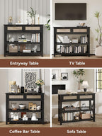 Console Table with 2 Rattan Drawers, Entryway Table with 3-Tier Storage Shelves, Narrow Long Sofa Table for Entryway, Hallway, Foyer and Living Room, Black