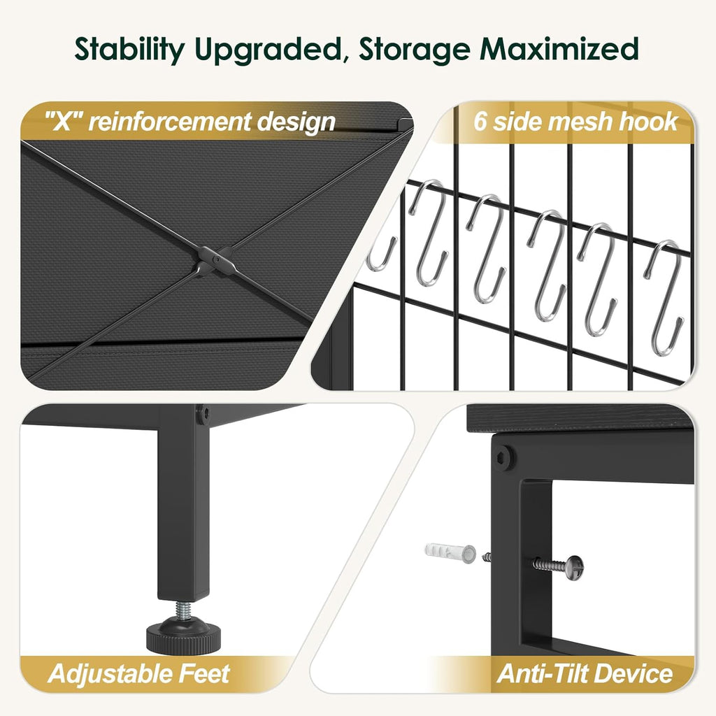 47.2" Black Dresser with Hanging Rack, 2 in 1 Bedroom 6 Drawers Dresser with LED Lights & Charging Station, Wooden Dressers with Fabric Drawers and Clothing Rack for Girls, Kids