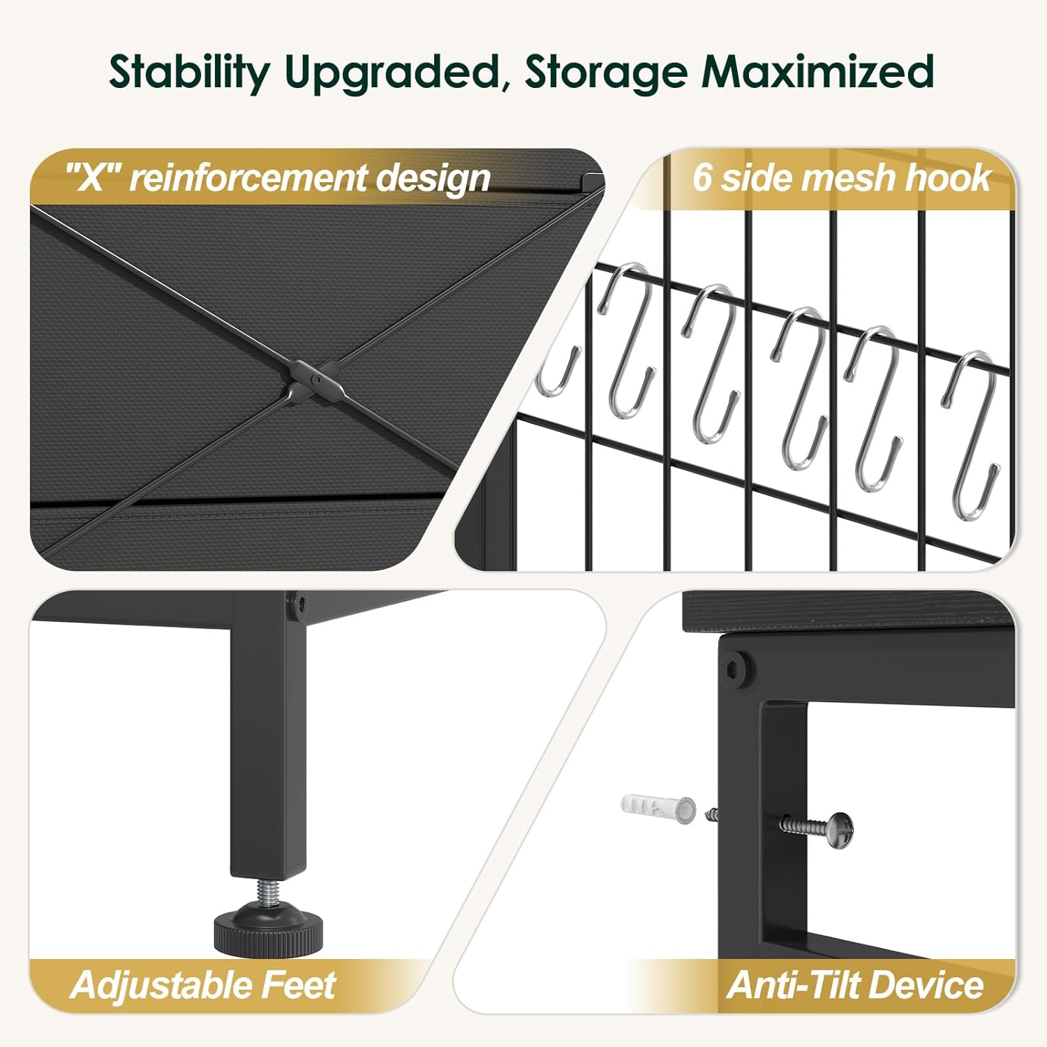 47.2" Black Dresser with Hanging Rack, 2 in 1 Bedroom 6 Drawers Dresser with LED Lights & Charging Station, Wooden Dressers with Fabric Drawers and Clothing Rack for Girls, Kids