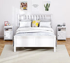 Farmhouse Nightstand with Charging Station and Barn Door, Bedside Table with Open Compartment and Storage, Side End Table for Bedroom, White