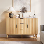 47" Natural Sideboard Buffet Cabinet with 3 Drawers, Fluted Modern Buffet Cabinet with Storage, 2 Doors Sideboard Cabinets Accent Credenza for Dining Room|Living Room|Entryway