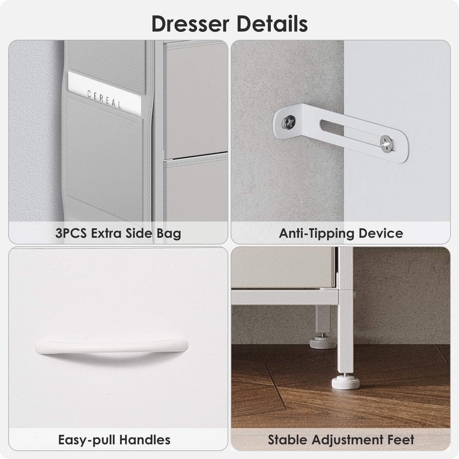 6 Drawer Dresser for Bedroom with LED Lights and Charging Station, Modern Wood Dressers with Extra Side Bag, Double Wide Drawer Cabinet TV Stand for up to 60" TV for Living Room (White)