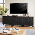 Fluted Sideboard Buffet Cabinet with Storage, Modern Sideboard Cabinet for Dining Room, Accent Credenza with Adjustable Shelves 2 Doors Storage Cabinets for Living Room|Kitchen, Black