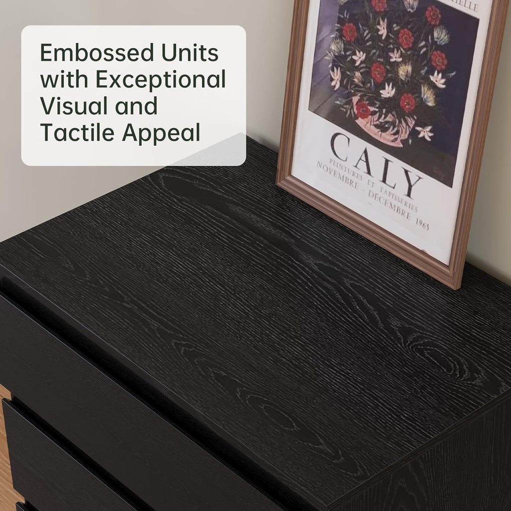 Black Wood Dresser for Bedroom, 5 Drawer for Clothes Storage, Modern Dresser with Wide Drawers, Wide Wooden Chest Drawers for Living Room, Entryway, TV Stand