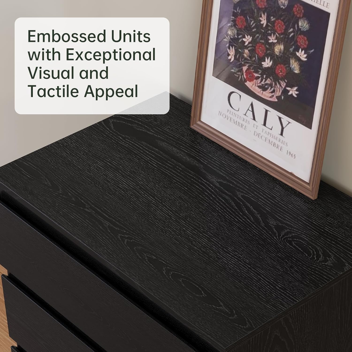 Black Wood Dresser for Bedroom, 5 Drawer for Clothes Storage, Modern Dresser with Wide Drawers, Wide Wooden Chest Drawers for Living Room, Entryway, TV Stand